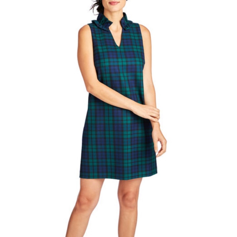 Vineyard Vines Blackwatch Meredith Ruffle Neck Dress Size 12 Plaid